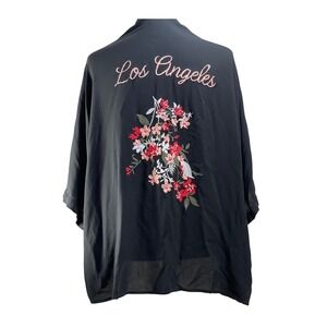 Black Embroidered Kimono Jacket Los Angeles Floral romance M witchy whimsigoth
